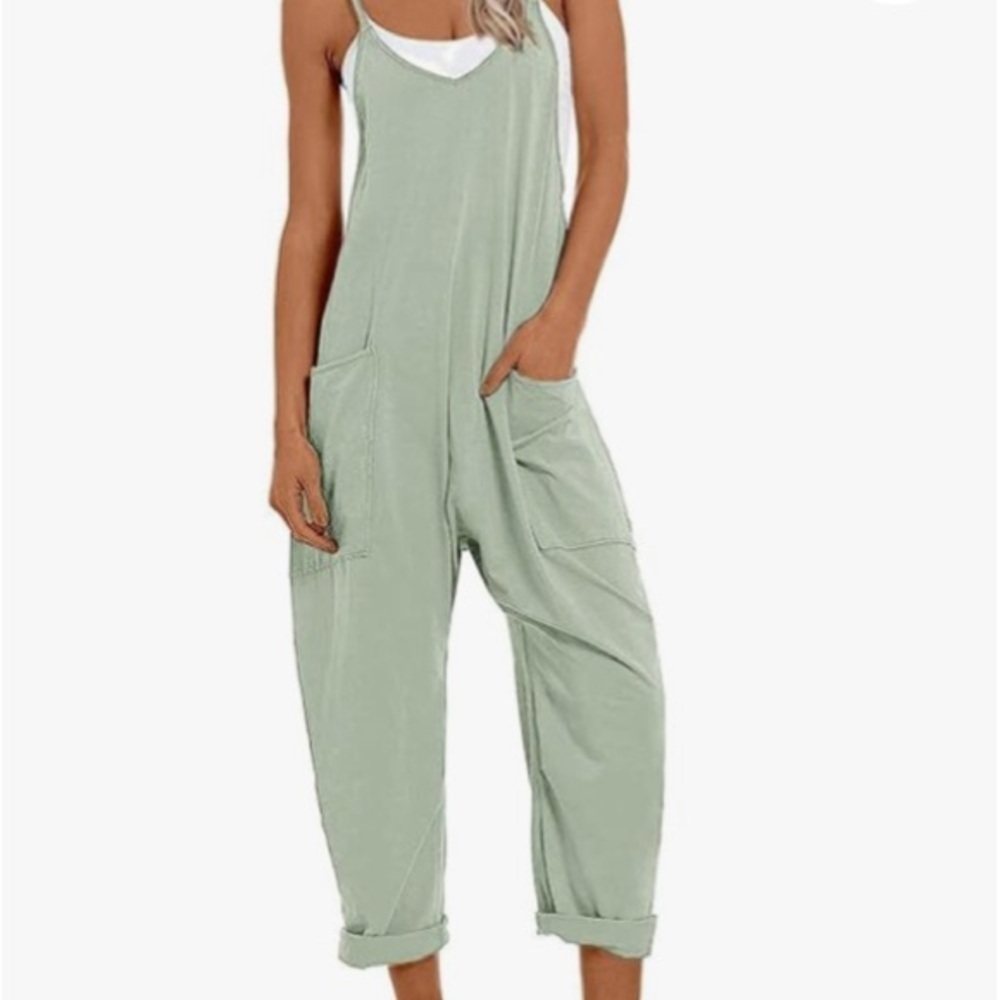 Sincerely Jules light sage green waffle knit Harem style jumpsuit/pockets Lg NWT